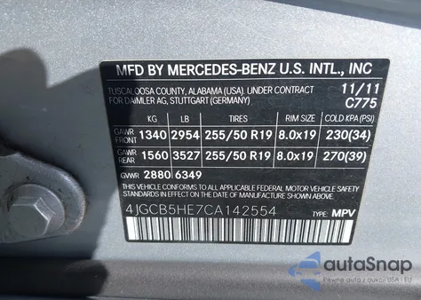 2012 Mercedes-Benz R 350 4Matic из США, поврежденный, VIN 4JGCB5HE7CA142554